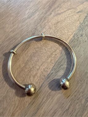 Pandora Sterling Silver Double Ball Open Cuff Bracelet size 1